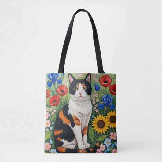 Calico Cat and Folk Art Sunflowers Tote Bag (Voorkant)