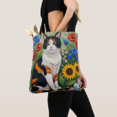 Calico Cat and Folk Art Sunflowers Tote Bag (Dichtbij)