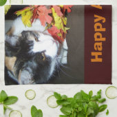 Calico Cat Autumn Fall Leaves Towel Theedoek (Gevouwen)