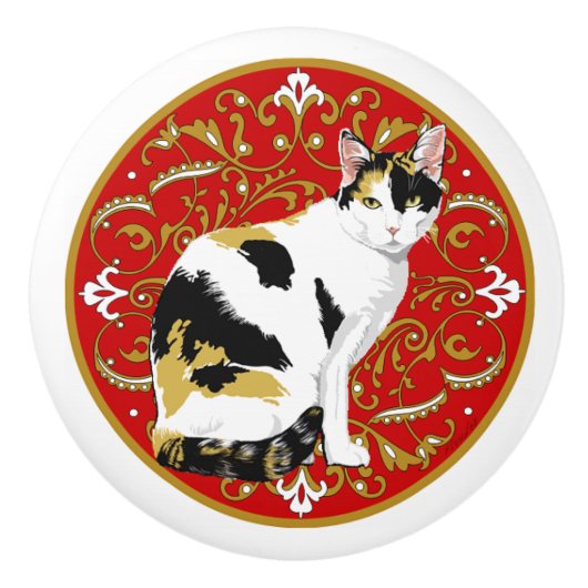 Calico Cat Baroque Keramische Knop (Voorkant)