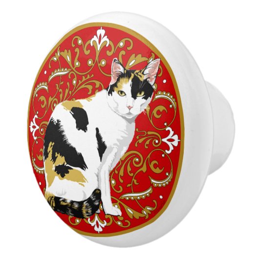 Calico Cat Baroque Keramische Knop (Rechts)