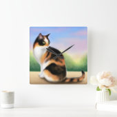 Calico Cat bij Sunset Wall Clock Vierkante Klok (Huis)