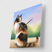 Calico Cat bij Sunset Wall Clock Vierkante Klok (Hoek)