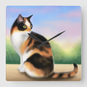 Calico Cat bij Sunset Wall Clock Vierkante Klok