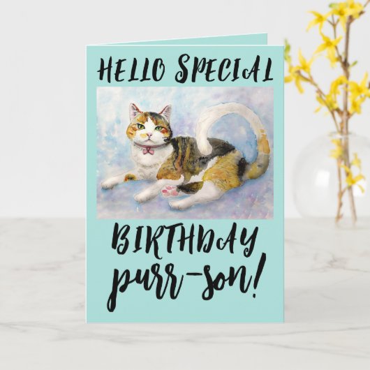 CALICO CAT BIRTHDAY-WENSKAARTEN KAART (Gele Bloem)