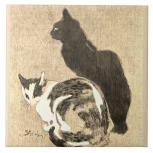 Calico Cat & Black Cat Art Nouveau Tegeltje