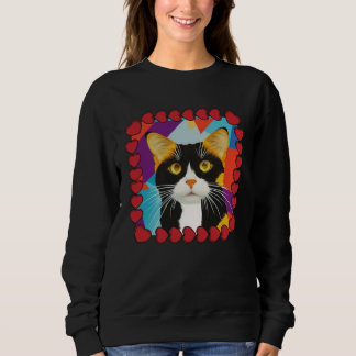 Calico Cat Cute Cat in Frame of Hearts Pop Trui