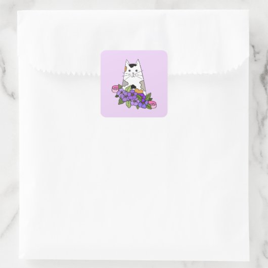 Calico Cat Cute Vierkante Sticker (Tas)
