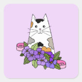 Calico Cat Cute Vierkante Sticker (Voorkant)
