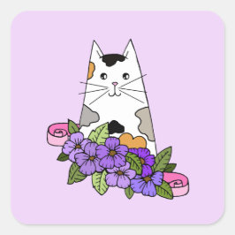 Calico Cat Cute Vierkante Sticker