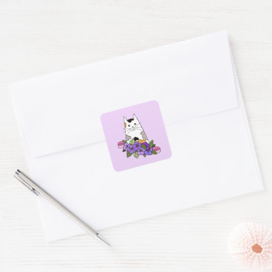 Calico Cat Cute Vierkante Sticker (Envelop)