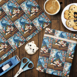 Calico Cat Dragon Red Cadeaupapier