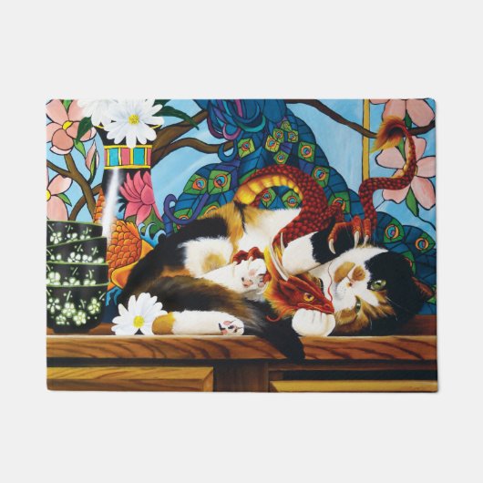 Calico Cat Dragon Red Deurmat (Voorkant)