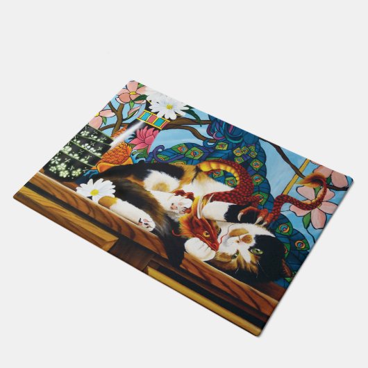 Calico Cat Dragon Red Deurmat (Schuin)