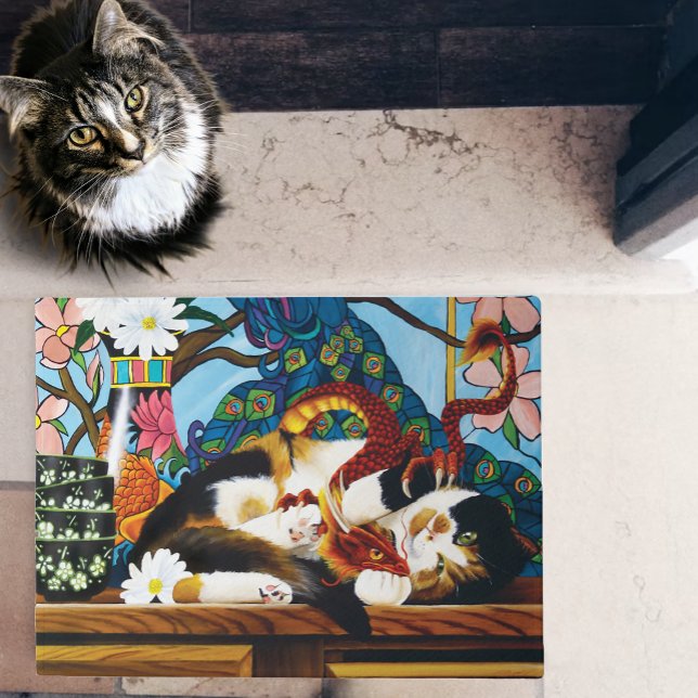 Calico Cat Dragon Red Deurmat (Creator heeft geüpload)