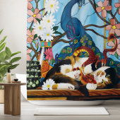 Calico Cat Dragon Red Douchegordijn