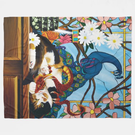 Calico Cat Dragon Red Fleece Deken (Voorkant (Horizontaal))