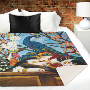 Calico Cat Dragon Red Sherpa Deken