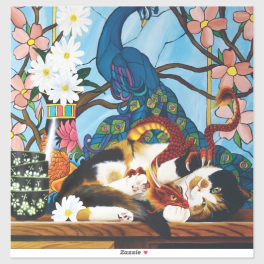 Calico Cat Dragon Red Sticker (Vel)
