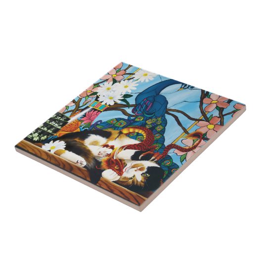 Calico Cat Dragon Red Tegeltje (Zijkant)