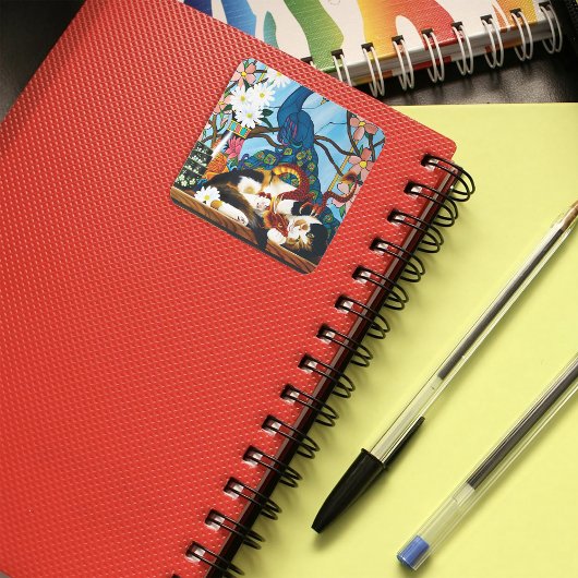 Calico Cat Dragon Red Vierkante Sticker