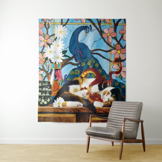 Calico Cat Dragon Red Wandkleed (In situ)