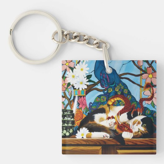 Calico Cat Dragon Rode QR-code Sleutelhanger (Voorkant)