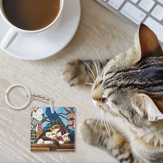 Calico Cat Dragon Rode QR-code Sleutelhanger