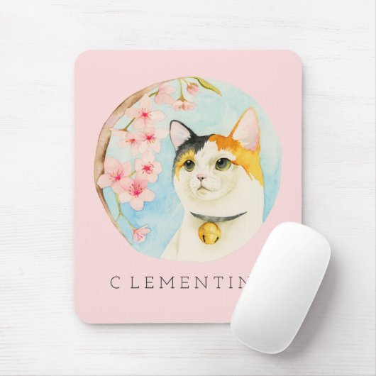Calico Cat en Cherry Blossom | Jouw namen toevoege Muismat (Met muis)