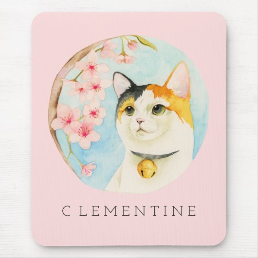Calico Cat en Cherry Blossom | Jouw namen toevoege Muismat (Voorkant)