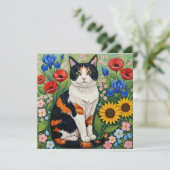 Calico Cat en Folk Art Zonnebloemen (Staand voorkant)