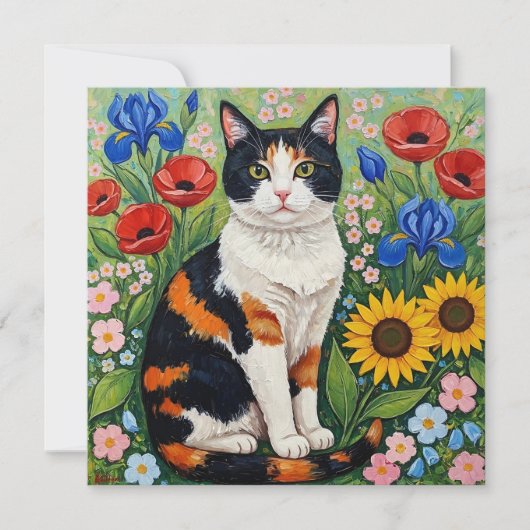 Calico Cat en Folk Art Zonnebloemen (Voorkant)