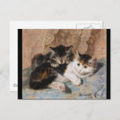 Calico Cat en Gray Kitten Fine Art Painting Briefkaart (Voorkant / Achterkant)