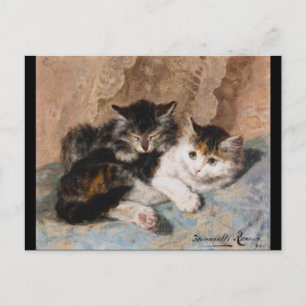 Calico Cat en Gray Kitten Fine Art Painting Briefkaart