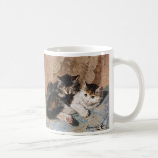 Calico Cat en Gray Kitten Fine Art Painting Koffiemok (Rechts)