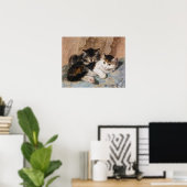 Calico Cat en Gray Kitten Fine Art Painting Poster (Thuiskantoor)