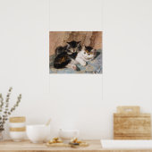 Calico Cat en Gray Kitten Fine Art Painting Poster (Keuken)