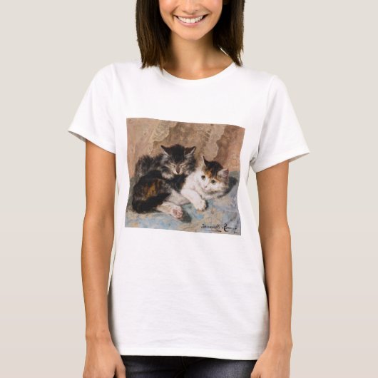 Calico Cat en Gray Kitten Fine Art Painting T-shirt (Voorkant)
