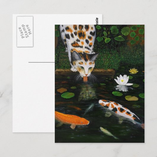 Calico Cat en Koi Fish Briefkaart (Voorkant / Achterkant)