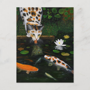 Calico Cat en Koi Fish Briefkaart