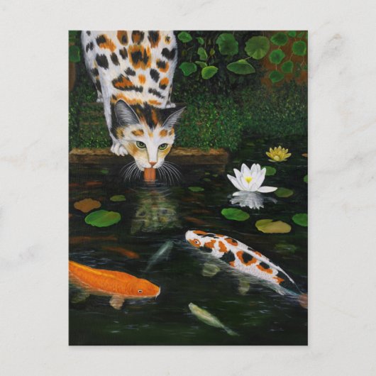 Calico Cat en Koi Fish Briefkaart (Voorkant)