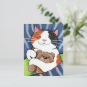 Calico Cat en Teddy Bear | Kat art Briefkaart (Staand voorkant)