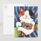 Calico Cat en Teddy Bear | Kat art Briefkaart (Voorkant / Achterkant)