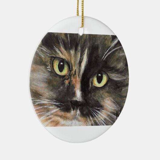 Calico Cat Face kerstversiering Keramisch Ornament (Rechts)