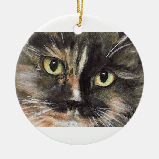 Calico Cat Face kerstversiering Keramisch Ornament (Voorkant)