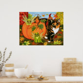 Calico Cat Fairy Cats Leaves Herfst Autumn Art Pri Poster (Keuken)