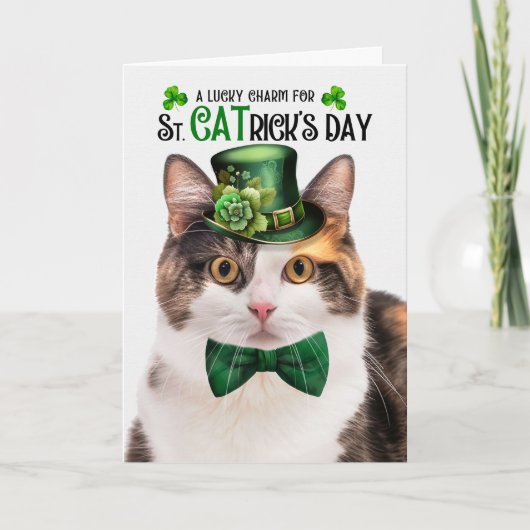 Calico Cat Funny St CATrick's Day Lucky Charm Feestdagen Kaart (Voorkant)
