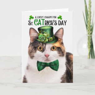 Calico Cat Funny St CATrick's Day Lucky Charm Feestdagen Kaart