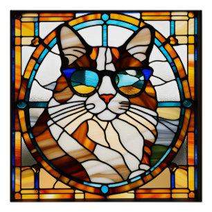 Calico Cat Glas in lood Perfect Poster