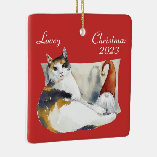 Calico Cat Gnome waterverf Kerstmis Cerami Keramisch Ornament (Rechts)